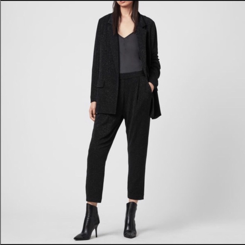 All Saints shimmering black pant suit set Sz 2